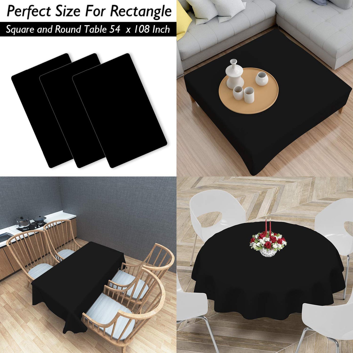Childom 3 Pack Black and White Checkered Tablecloths 54"x108" Christmas Tablecloths for Rectangle,Disposable Plastic Table Cover for Weddings,Home,Birthday,Picnic,Buffet,Pizza Party,Racing Car Decors