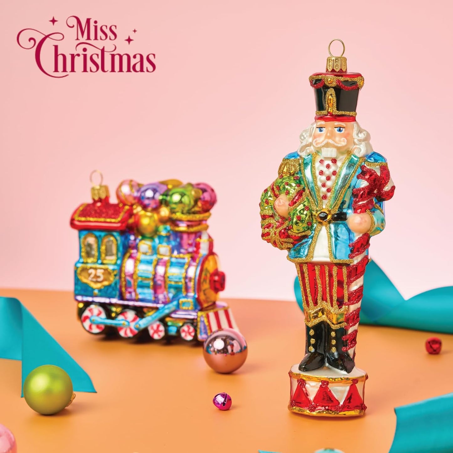 Miss Christmas 2025 Collection Fancy Nutcracker Soldier 7-Inch Blown Glass Christmas Tree Ornament (Festive Nutcracker)