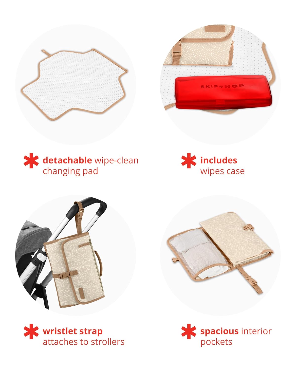 Skip Hop Portable Baby Changing Pad - Pronto Design in Beige Swirl Dot for On-the-Go Convenience