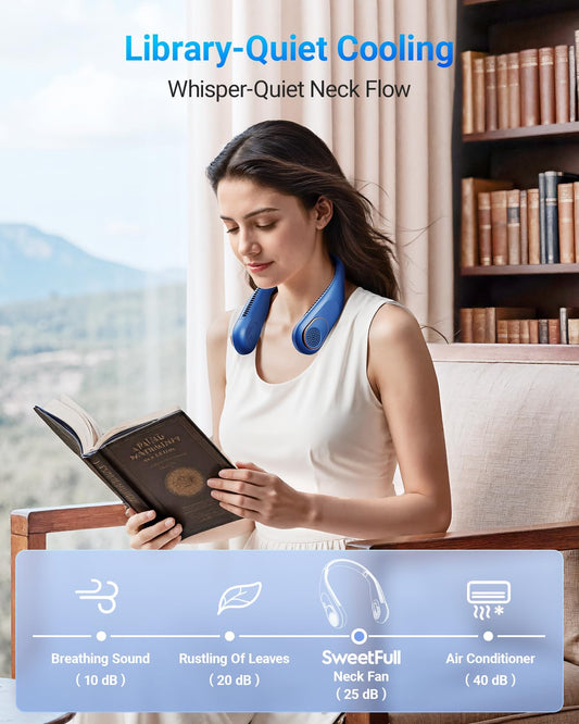 SWEETFULL Portable Neck Fan Bladeless Personal Fan 4000mAh Rechargeable Battery Operated Wearable Small Fan,360° Cooling Airflow, 3 Speed Neck Cooler for Women Men (5000mAh, Black) (Light White)