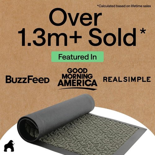 GORILLA GRIP Waterproof All-Season WeatherMAX Doormat - Natural Rubber, Stain & Fade Resistant, 29x17, Slate Geometric