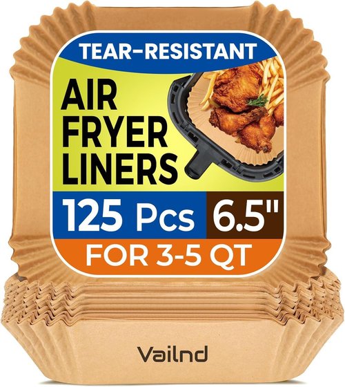 Air Fryer Paper Liners - 125 Pcs Disposable Parchment Paper for Oilproof Cooking | 6.5 Inch Square
