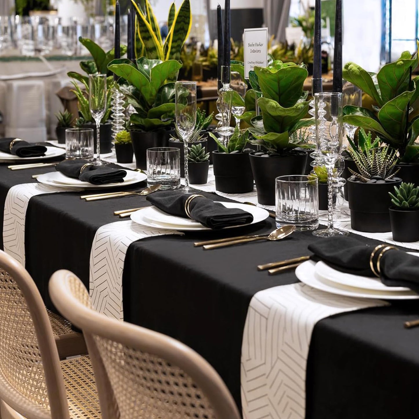 ZuGeo Polyester Rectangle Table Cloth,Table Cloths for 6 Foot Rectangle Tables,Washable Decorative Fabric Table Covers for Wedding Party,Banquet and Camping (Black, 12Pack-60×102")
