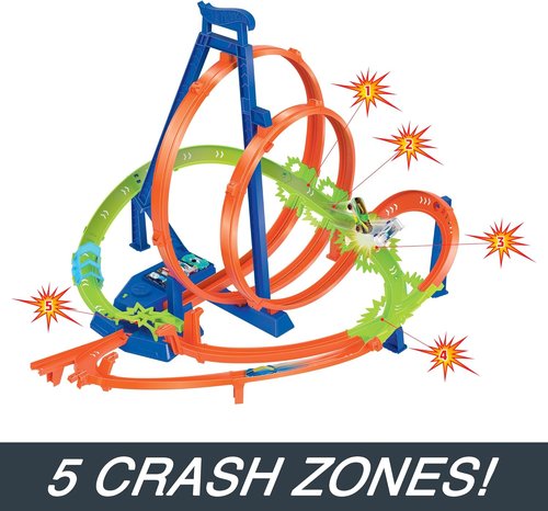 Hot Wheels Track Set - Epic Crash Dash with 5 Crash Zones & Motorized Booster | Includes 1:64 Scale Car