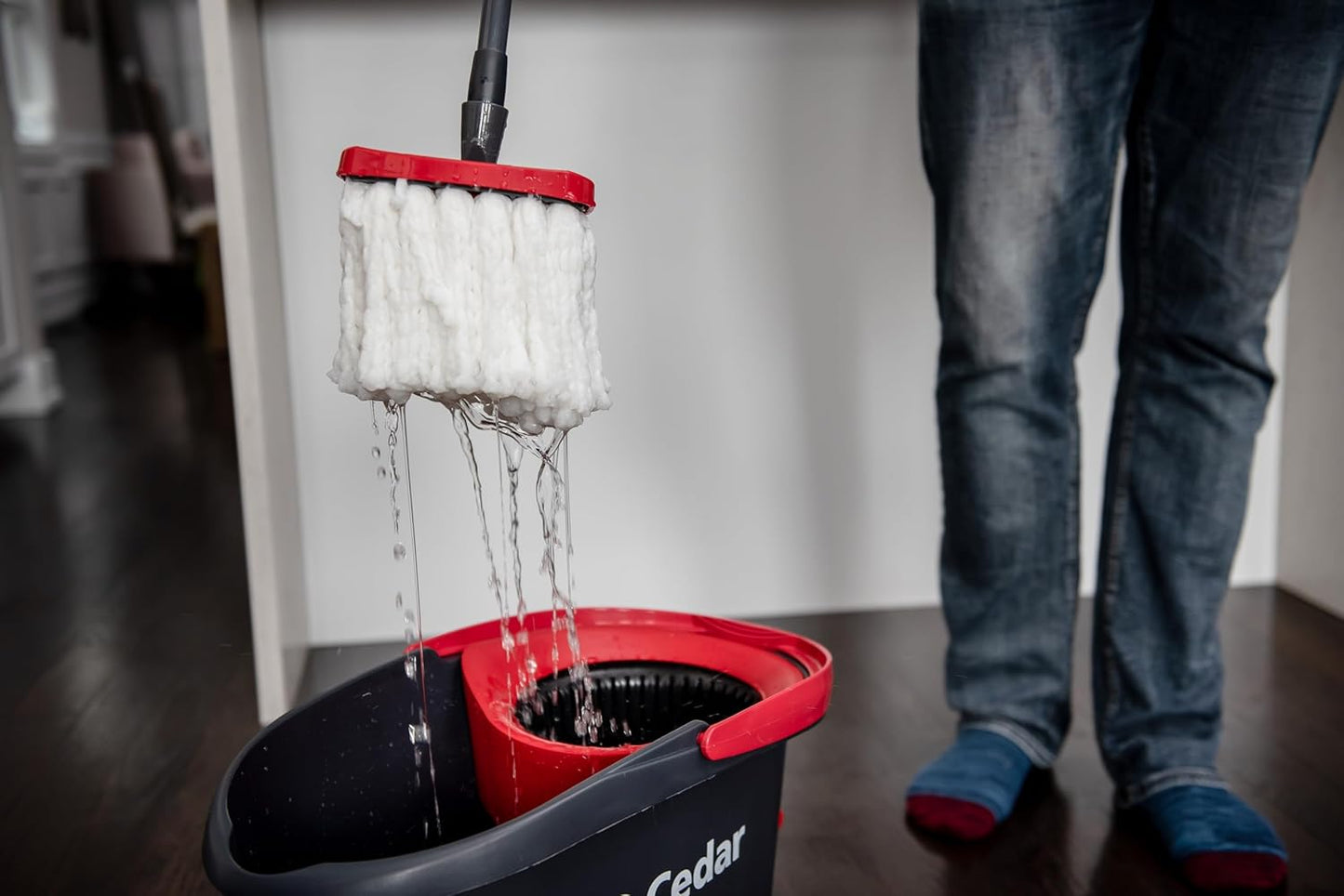 O-Cedar EasyWring Microfiber Spin Mop System - Includes 2 Extra Refills | Red and Gray