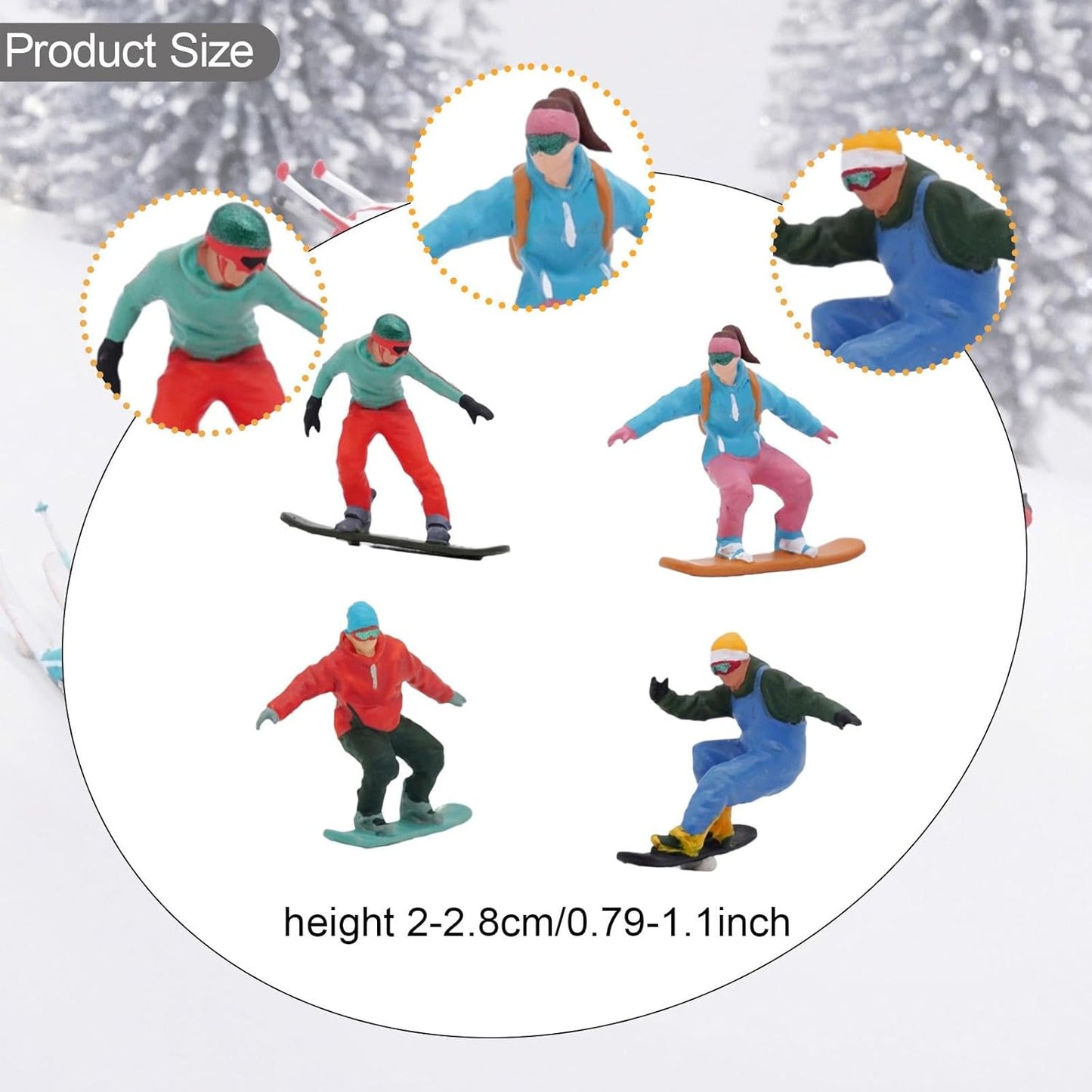 Menolana Miniature Skier Figurines - 4Pcs 1/64 Scale Snowboarding Models for Dollhouse Decor