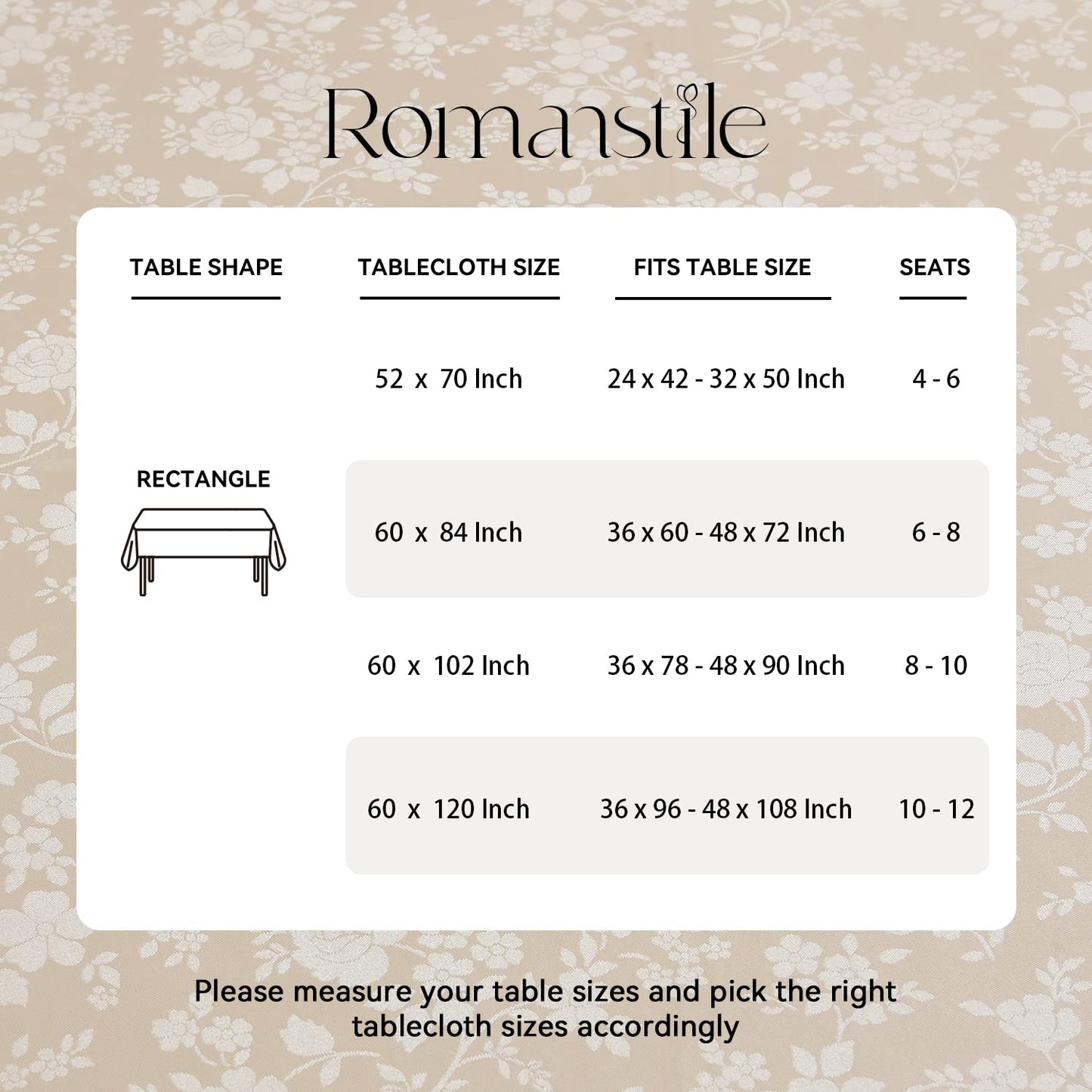Romanstile Vinyl Tablecloth Rectangle, 100% Waterproof Outdoor Heavy Duty Thick Table Cloth with Flannel Backing, Wipeable Plastic PU Table Cover for Picnic Dining Party (Rose Beige, 60 x 84)