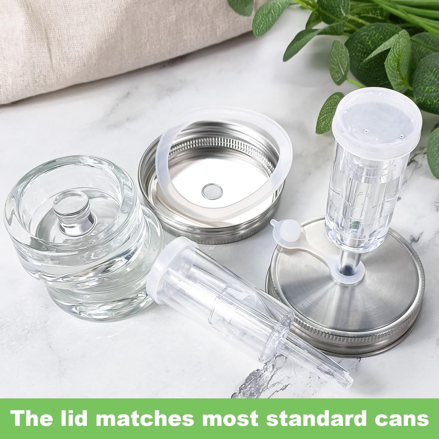 JOBVERT Fermentation Kit - 2 Upgraded Lids and 2 Glass Weights for 86MM Wide Mouth Mason Jars, Making and Storing Sauerkraut (Jars Not Included)