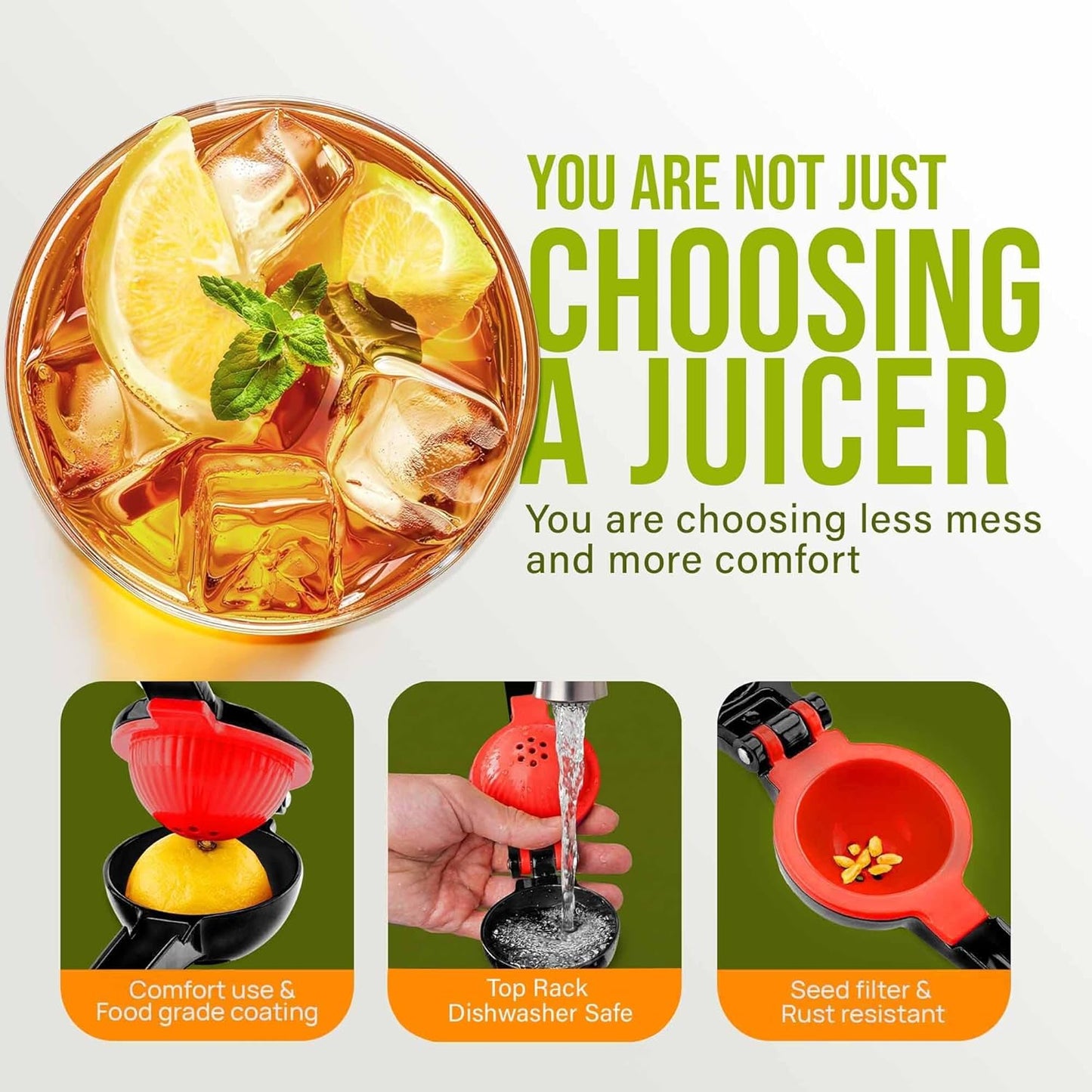 Zulay Kitchen 2-in-1 Lemon Squeezer - Sturdy Manual Citrus Juicer for Maximum Juice Extraction - Black/Red