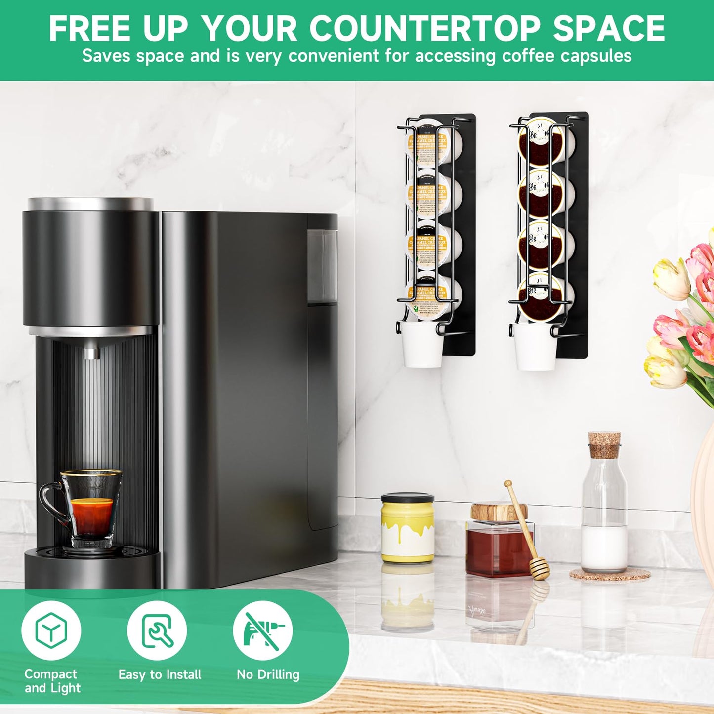 XILIMEN Coffee Pod Holders for Small Countertops, Side Mount Coffee Pod Capsule Organizer & Storage