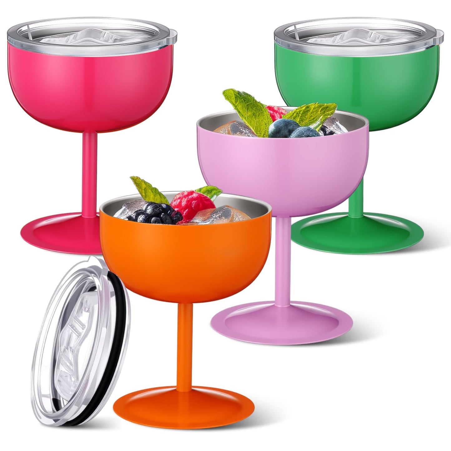 Sieral Set of 4 Stainless Steel Martini Tumbler with Lid 5 oz Small Coupe Cocktail Glasses Temperature Insulated Margarita Tumbler for Thanksgiving Christmas Birthday Party Bar Pool