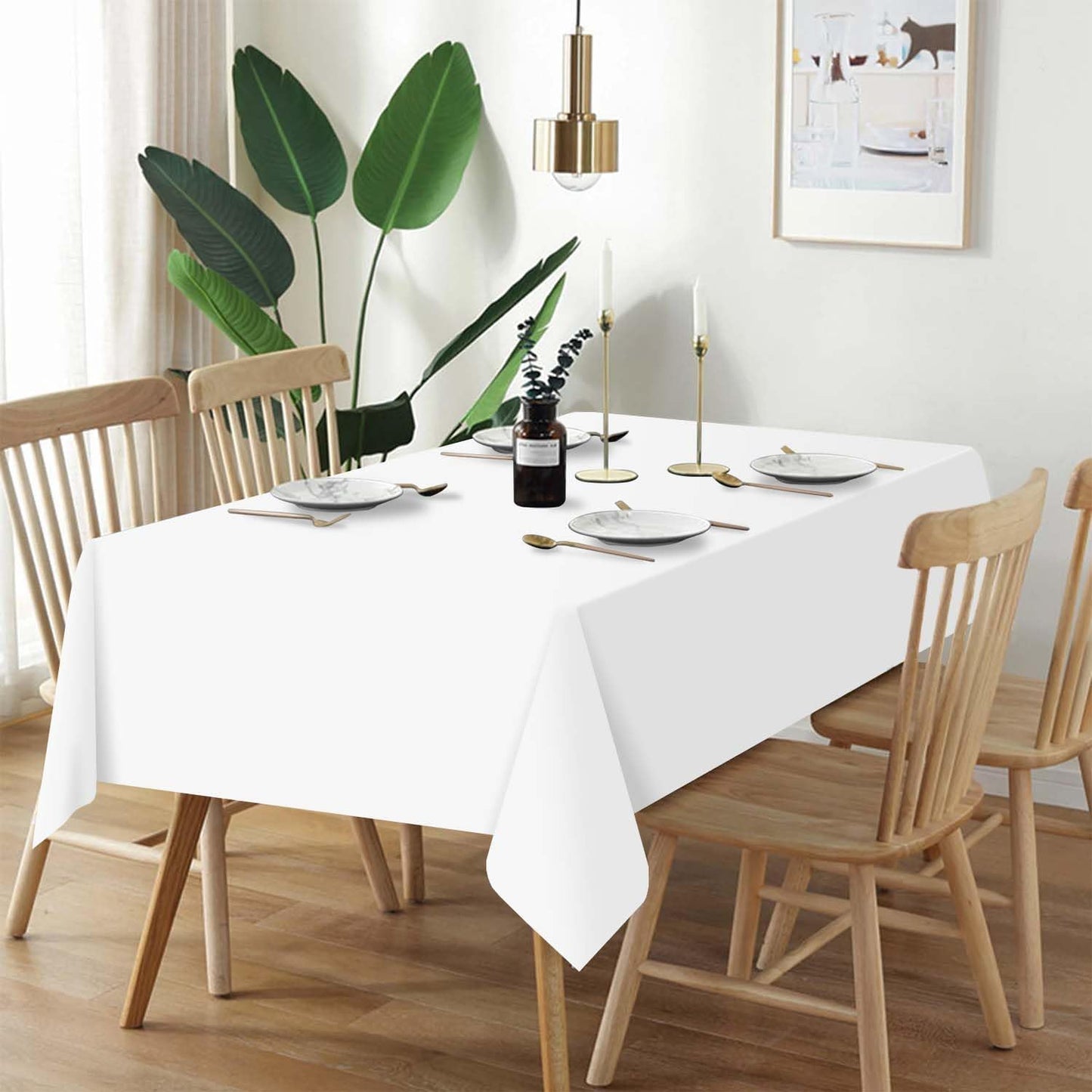 QIKSION Disposable White Plastic Tablecloths - 54 x 108 Inch for Parties, Picnics & Birthdays