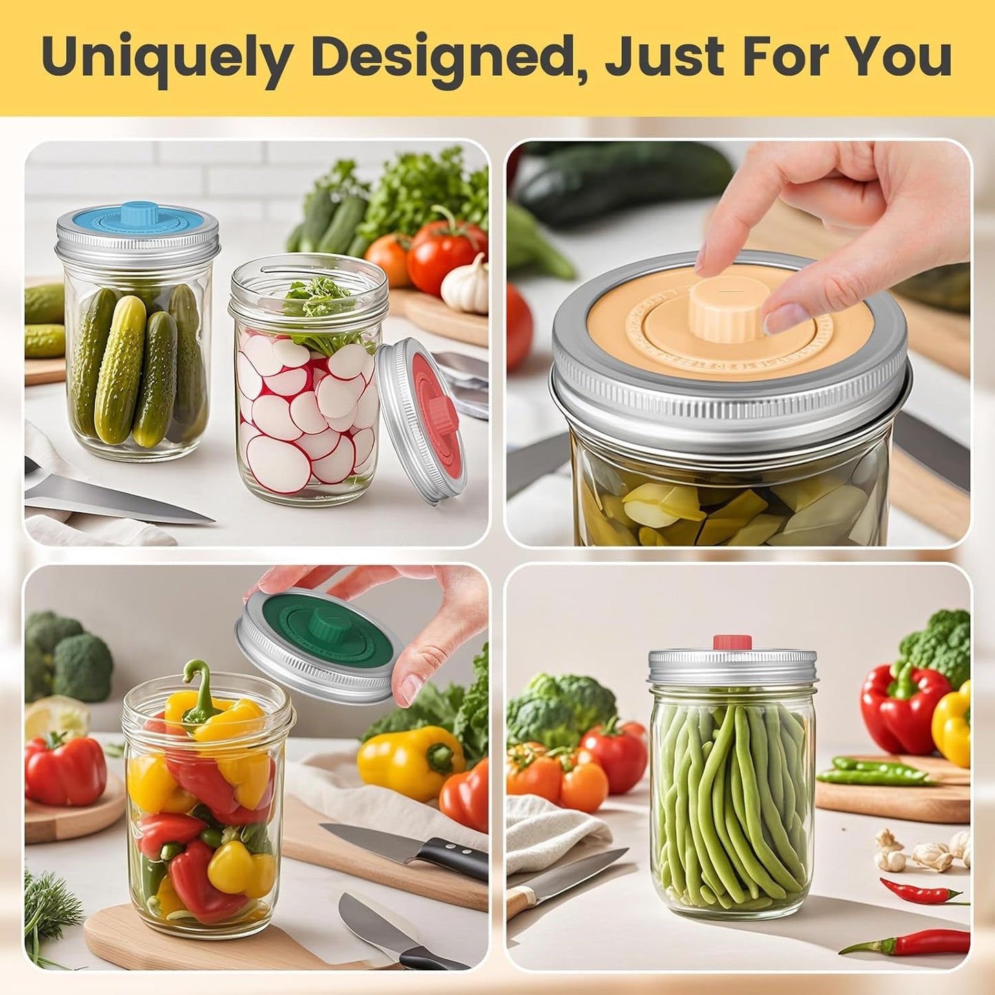 Mfacoy Airlock Fermentation Lids for Small Mouth Mason Jars, Fermenter Caps, Fermentation Kit for Sauerkraut & Pickle Kit, One Way Waterless Airlock Valve - BPA-Free (Jar Not Included)