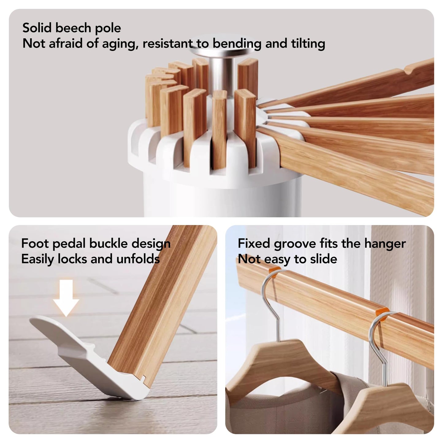 LIENAHU Clothes Drying Rack Tripod,Drying Rack Clothing,Laundry Drying Rack,Floor Standing,16 Wooden Poles,Collapsible Drying Racks for Laundry,Retractable,Foldable,Folding