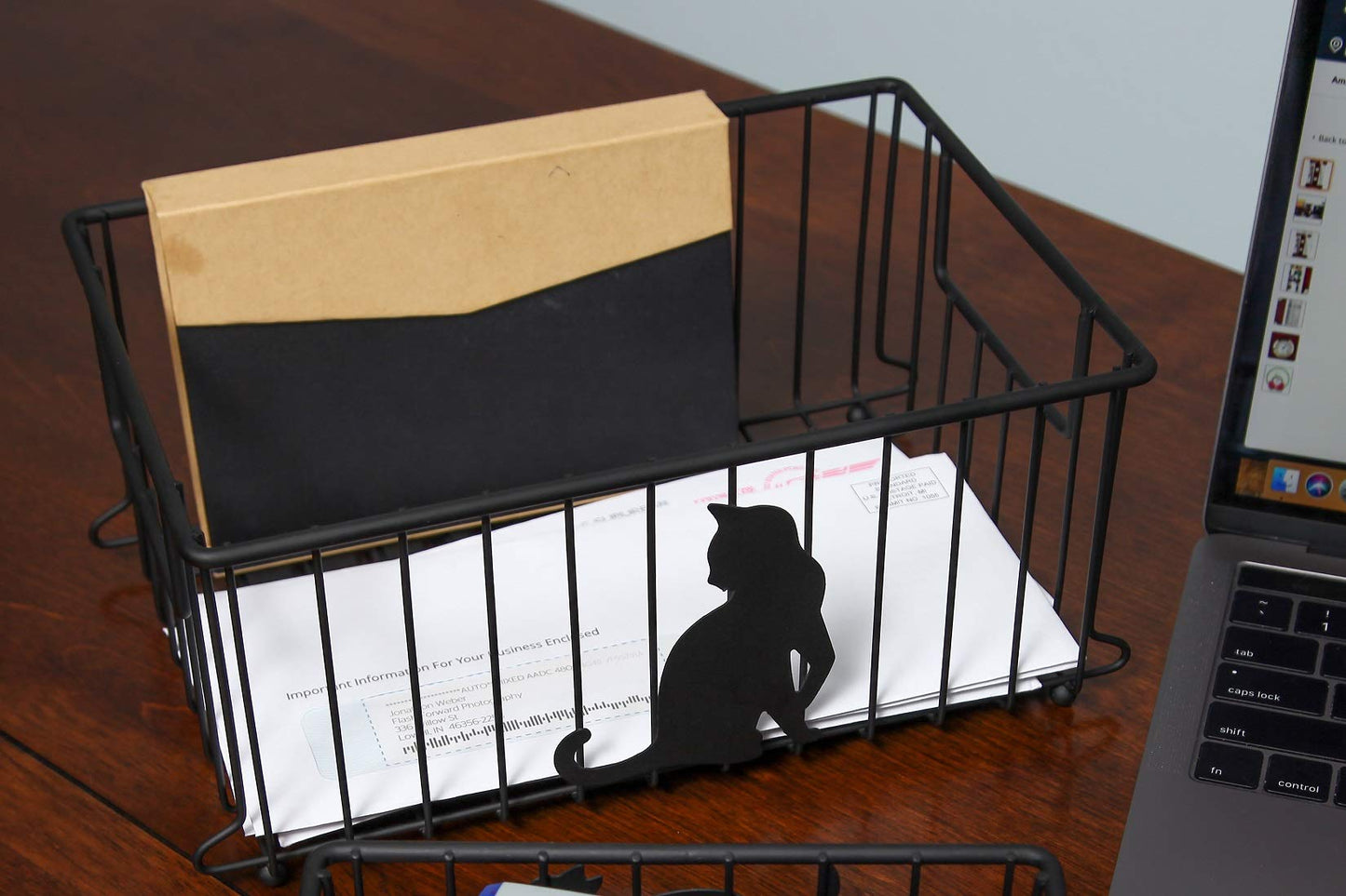 Lily's Home Cat-Themed Wire Basket, Kitchen and Desk Organizer, Cute Caddy for Cat Lovers for Kitchen, Pantry, Cabinet, Bathroom and Office (Large)
