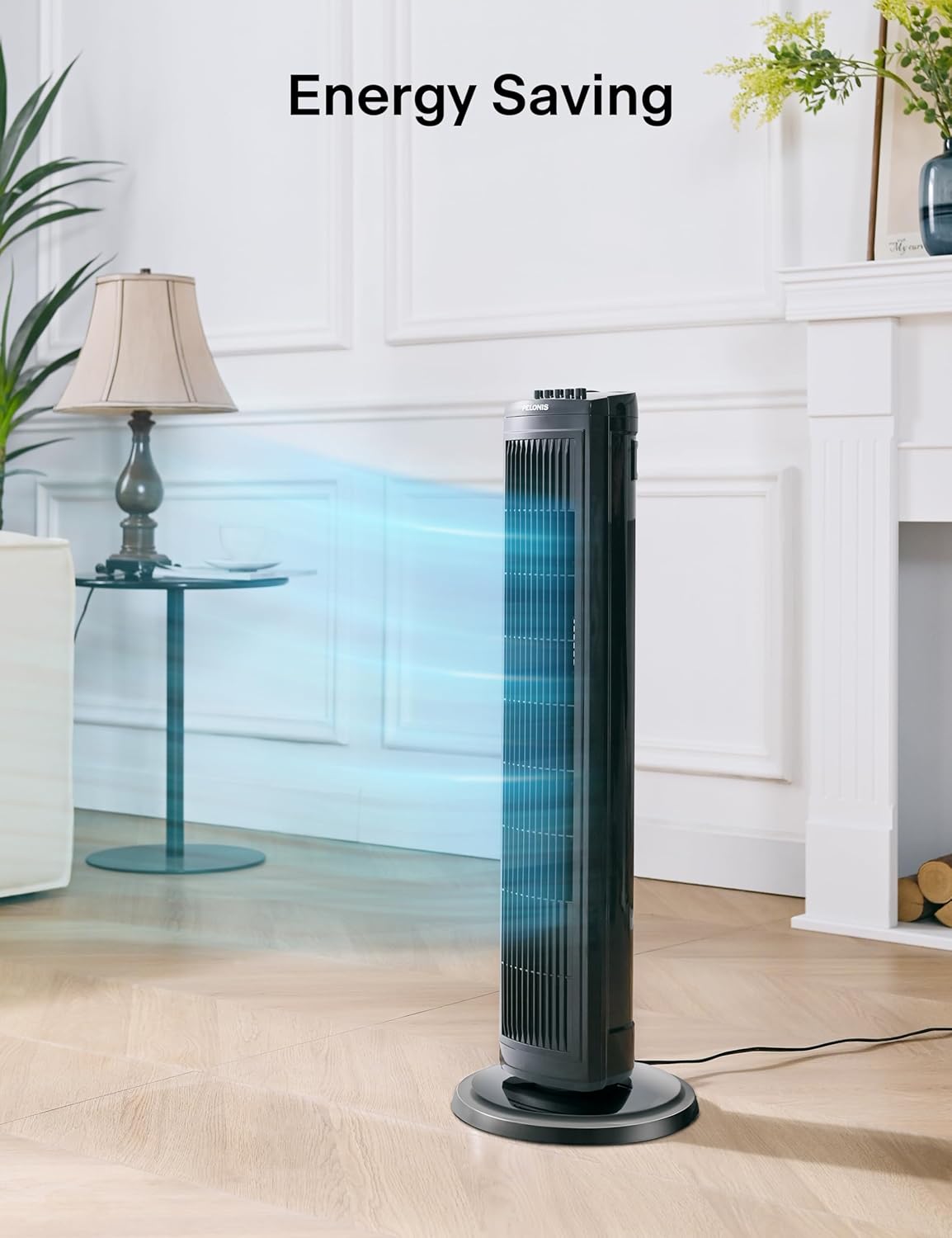 PELONIS 30-Inch Oscillating Tower Fan - 3 Speed Settings & Auto-Off Timer | Black, Medium Size