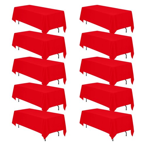 BRILLMAX 10 Pack Red Tablecloths 70 x 120 Inch for 6ft & 8ft Rectangle Tables - 150 GSM Polyester Fabric, Universal Fit, Water, Stain & Wrinkle Resistant Cloth Cover for Wedding Reception Banquet