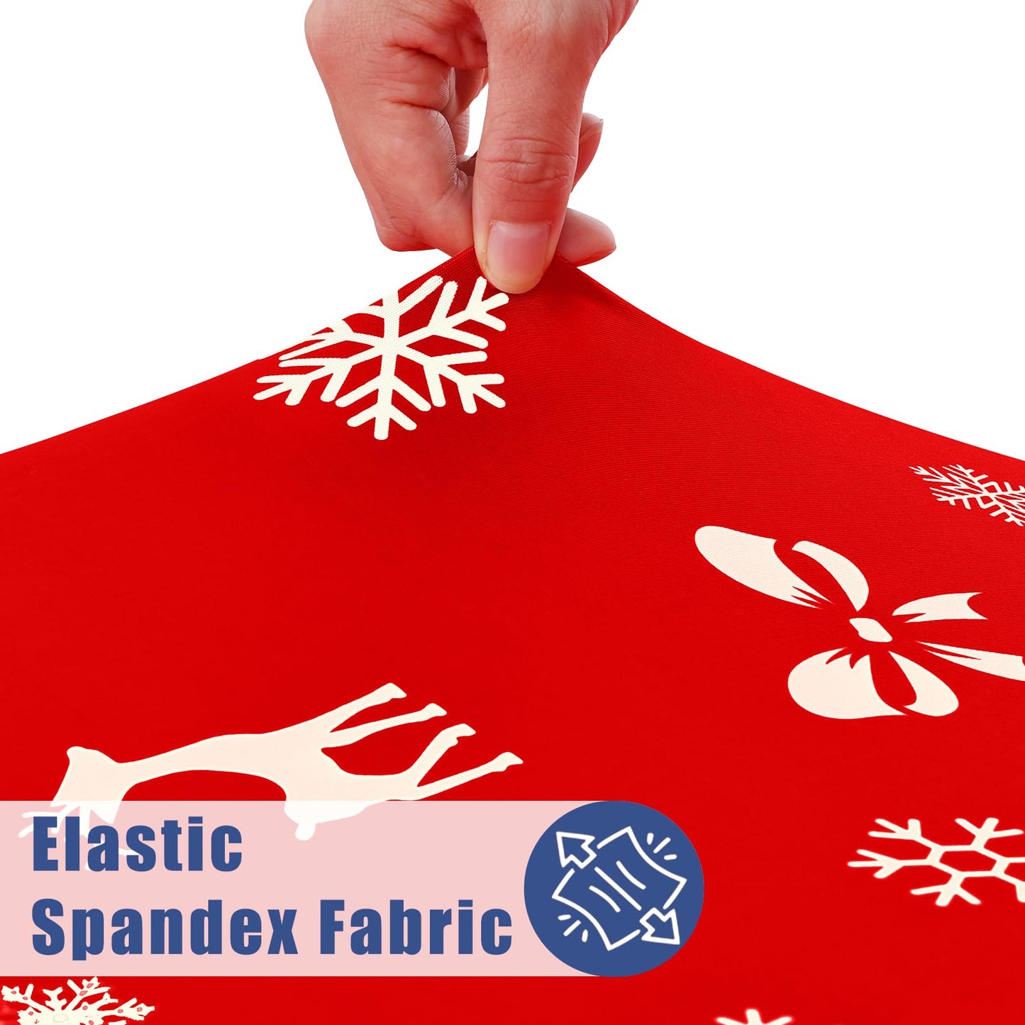 Moosfor Round Spandex Christmas Tablecloth, Elastic Fitted Waterproof Tablecloths for 45"-56" Tables, Stretch Washable Picnic Table Cover for Christmas Dinner, Box Snowflake