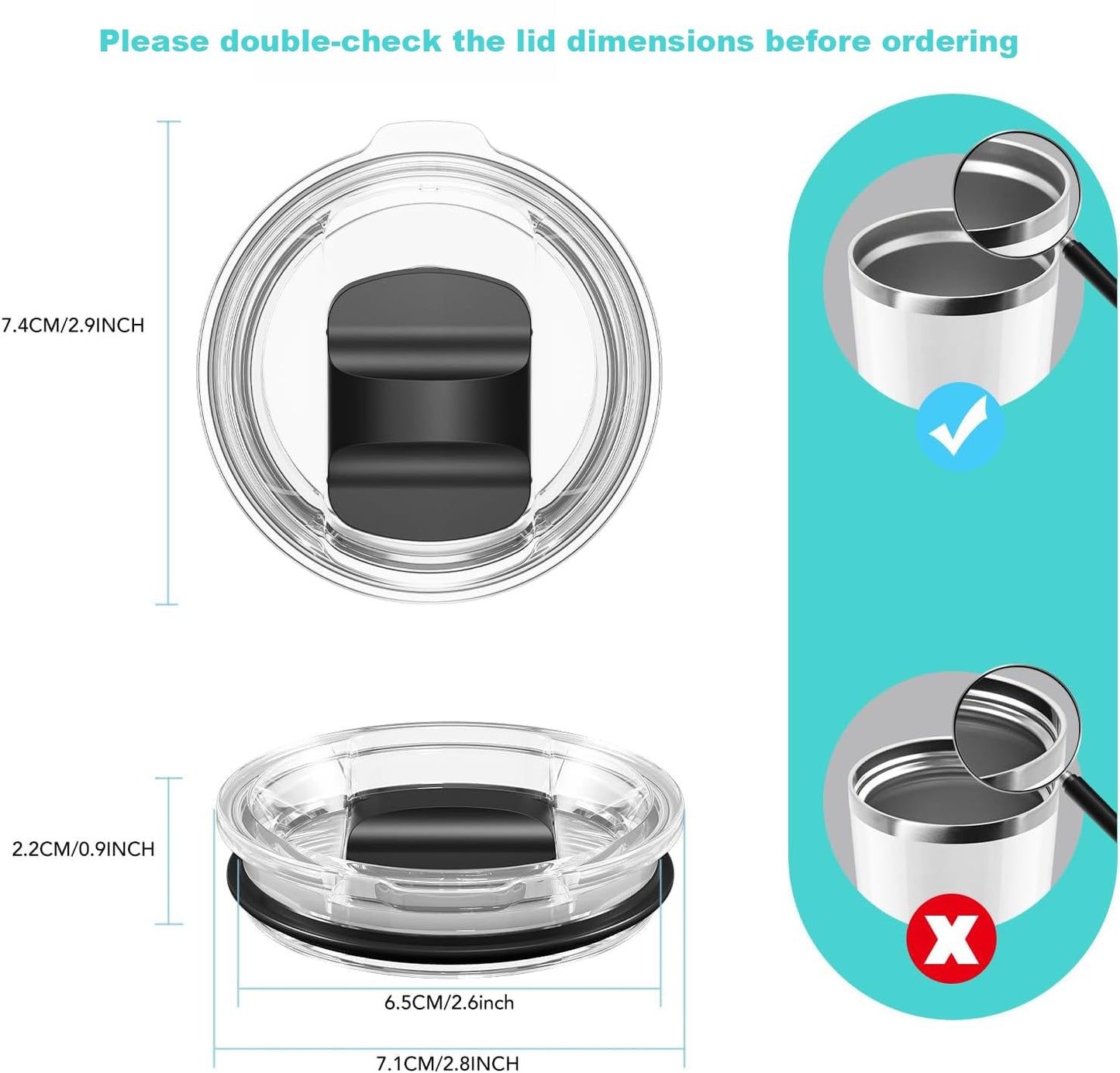 10 oz Wine Tumbler Lid, Replacement Lids Compatible for YETI 6 oz Espresso Mugs, 8 oz Stackable Cup and 10 oz Tumbler, 2 Pack Travel Spill Proof Cup Lids Covers with Magnetic Slider Switch, BPA Free