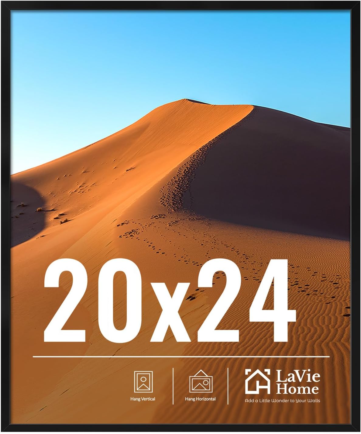 LaVie Home 20x24 Black Picture Frame - HD Plexiglass Wall Display for Vertical or Horizontal Use