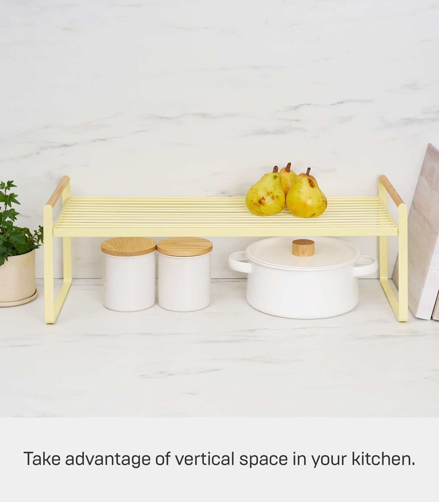 Yamazaki Home Tosca Countertop Wire Shelf - Metal Kitchen Organizer Rack - Steel + Wood -