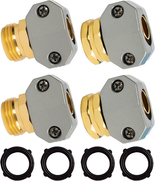 Hourleey Garden Hose Repair Kit - Aluminum Alloy Hose End Menders with 4 Extra Washers | Fits 5/8" & 3/4" Connectors