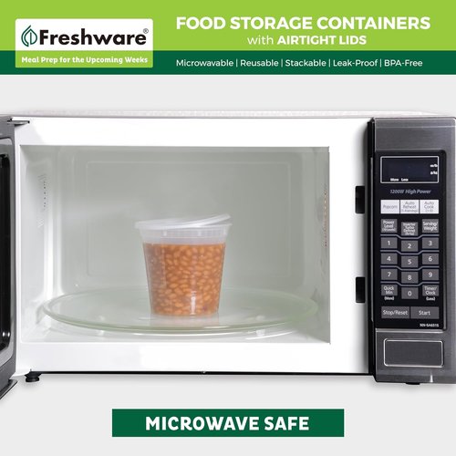 Freshware Food Storage Containers - 24 Oz BPA-Free Plastic Deli Containers | Leakproof & Stackable, 48 Count