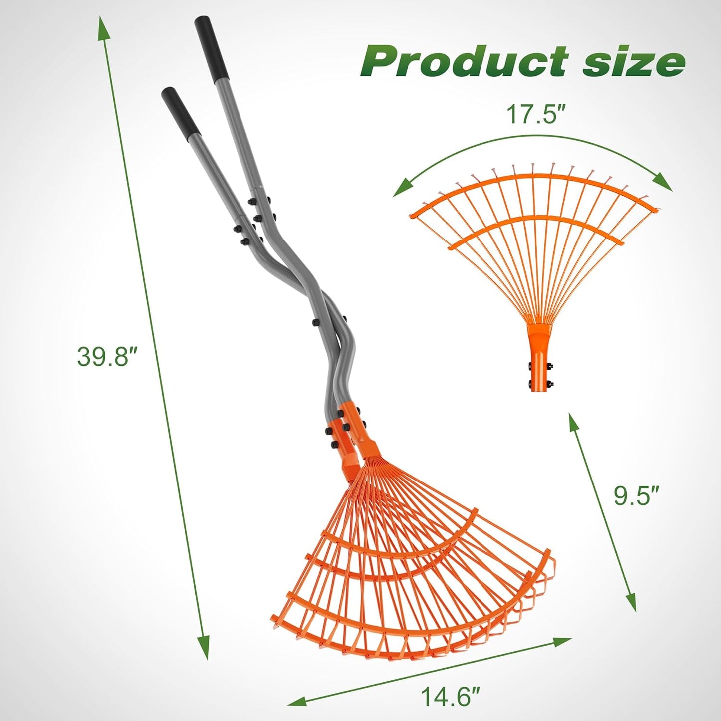 Walensee Heavy Duty Leaf Rake - Long Steel Handle Leaf Picker & Multi-Use Garden Claw for Easy Cleanup