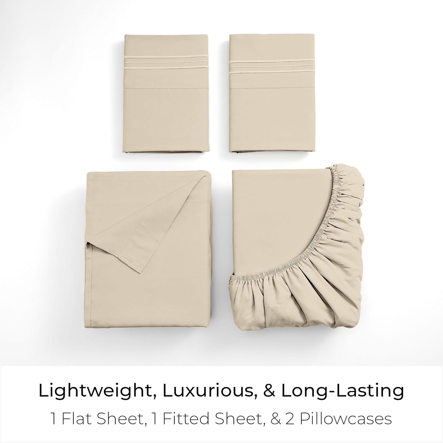 Mellanni Full Sheets Set - 4 PC Hotel Luxury Bedding | Extra Soft, Cooling, Wrinkle-Resistant (Beige)