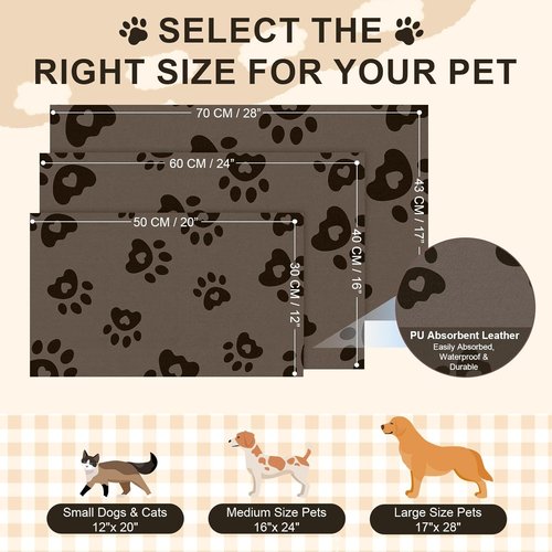 BLESWIN Pet Feeding Mat - Waterproof & Non-Slip Dog Bowl Mat | 12"x20" Brown for Messy Drinkers
