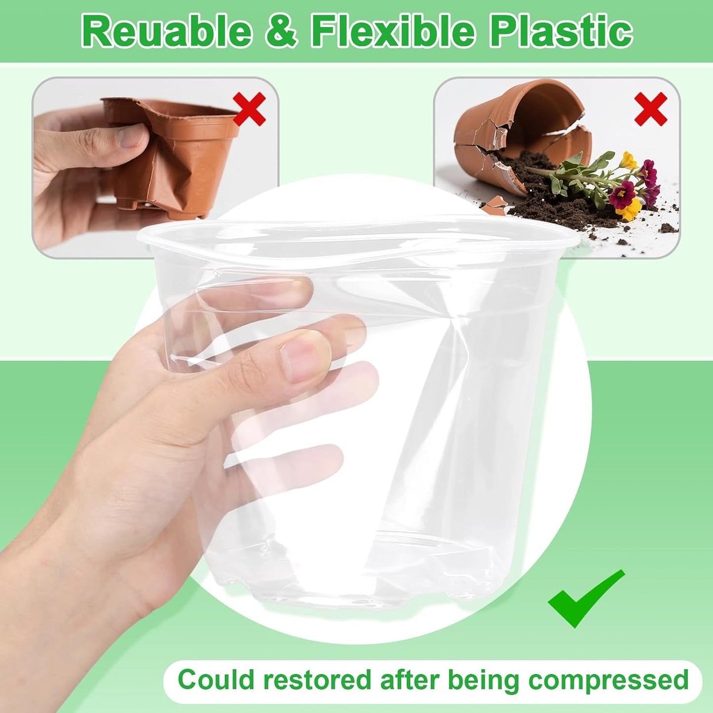Skiennix Large Clear Nursery Pots - 10/8/6/5 Inch with Drainage Holes | 16 Pack Plastic Plant Pots for Succulents and Seedlings
