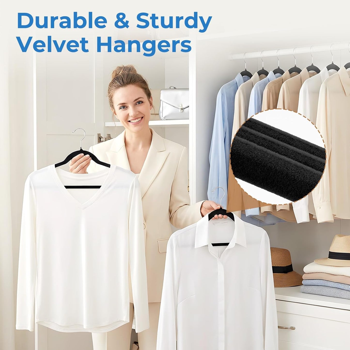 Smartor Black Velvet Hangers - 50 Pack Non-Slip Clothes Hangers with Shoulder Notches | Premium Slim Space-Saving Design