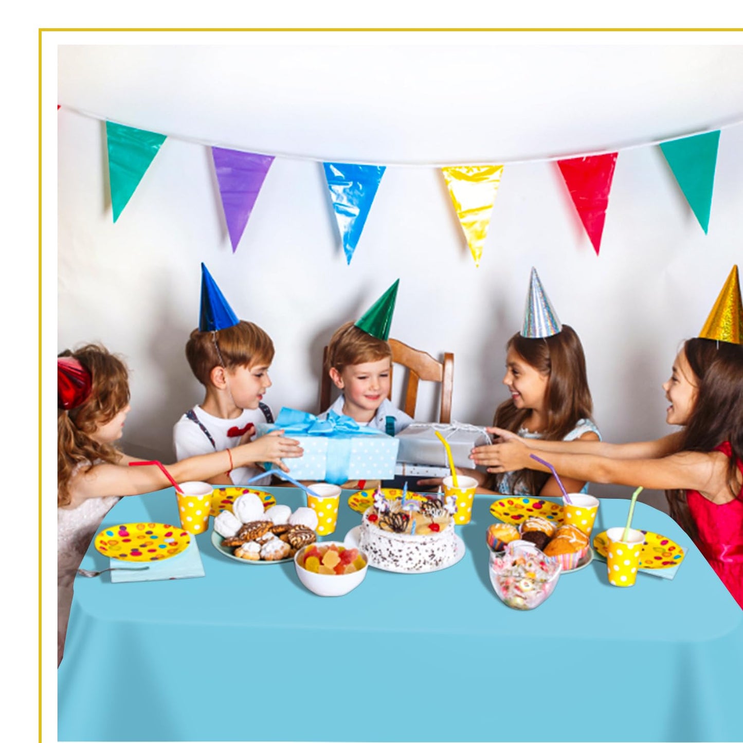 tujol Light Blue 6 Pack Plastic Table Cloth 54" x 108", Disposable Tablecloths Rectangle Table Cover, Plastic Tablecloths for Parties