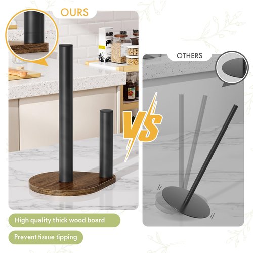 Atoping Kitchen Paper Towel Holder, Brown Paper Towel Holder Countertop, Paper Towel Roll Holder, Waterproof, Anti-Slip, Quick Assembly, Wooden Paper Towel Holder for Kitchen