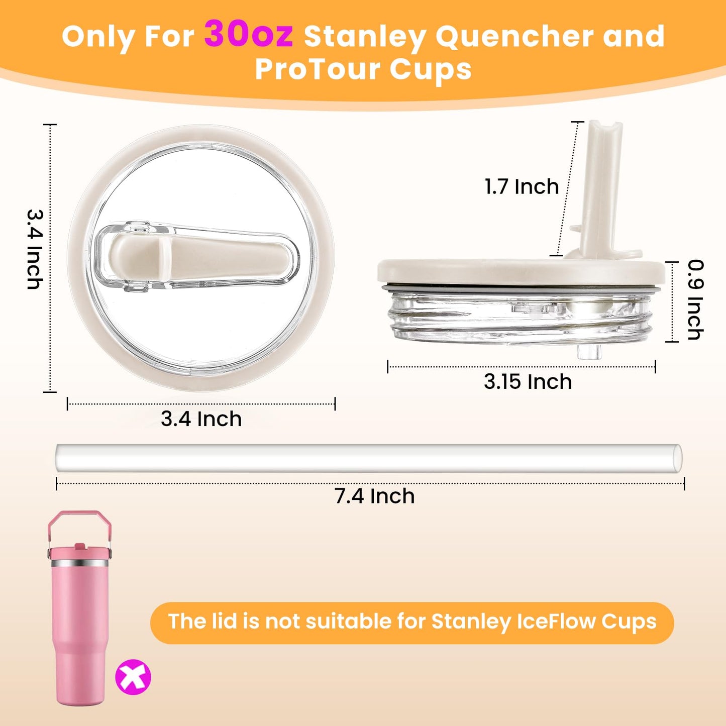 ANTAND 2 Pack Flip Straw Lid Replacement for Stanley 30 oz Cup Accessories, Leakproof Detachable Lids for 30 ounce Stanley Quencher H2.0 & ProTour Tumbler (Purple, Purple)