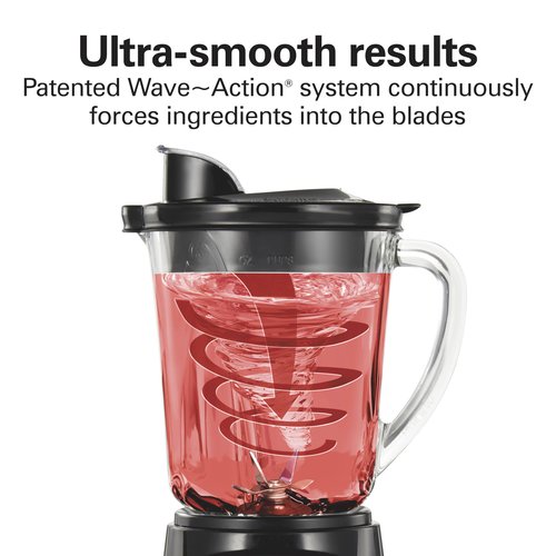 Hamilton Beach Power Elite Wave Action Blender For Smoothies, 40 Oz Glass Jar, 12 Functions Including Puree, Crush Ice, 700 Watts - Black (58148A)
