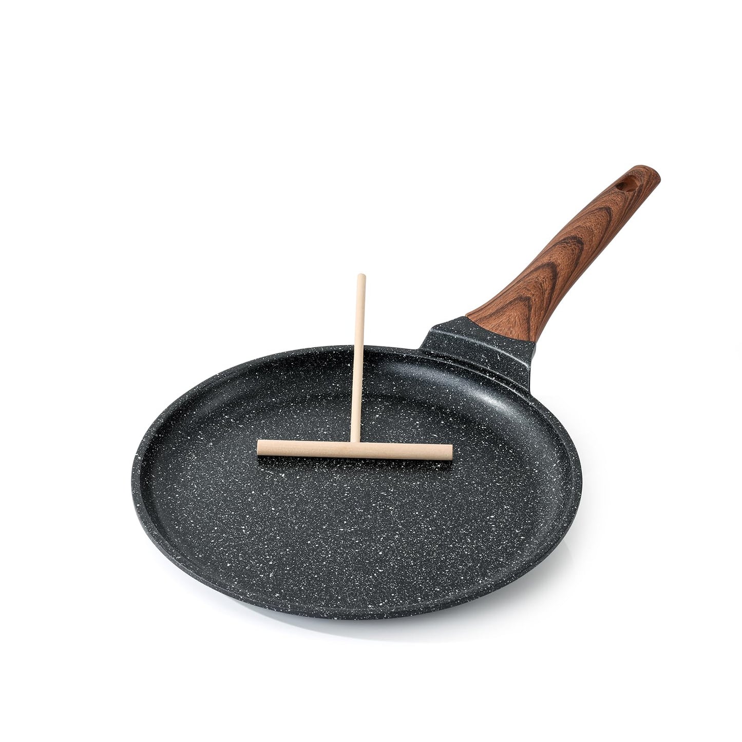 Kordisen Crepe Pan Nonstick, 10 Inch Dosa Pan with Spreader, Granite Coating Comales Para Tortillas Pancake Pan, Flat Bottom for Stove Top, Induction Compatible, PFOA Free