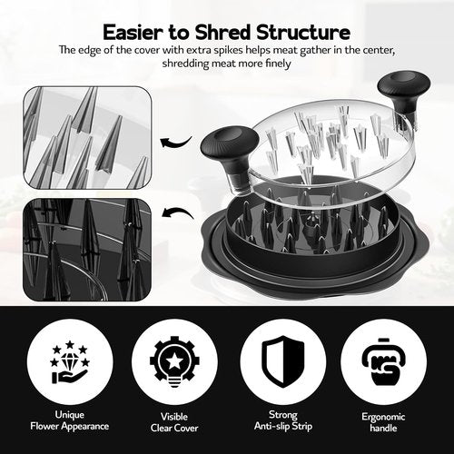 Chicken Shredder Tool Twist - Large BPA-Free Meat Shredder with Ergonomic Handle & Anti-Slip Base, Black