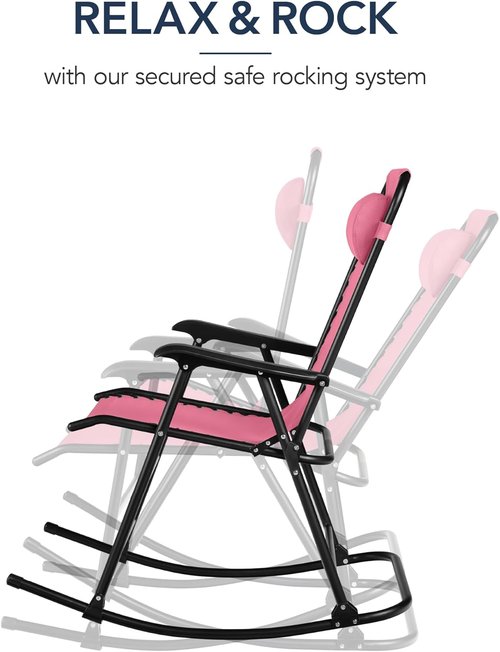 Best Choice Products Outdoor Zero Gravity Rocking Chair - Folding Reclining Patio Lounge with Adjustable Pillow - Pink