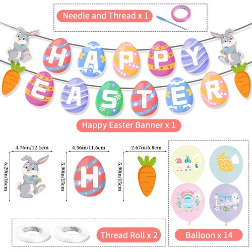 Easter Party Hanging Decorations Bunny Egg Banner Hang Swirls Honeycombs Balloons Cake Inserts for Home Office School Party Supplies