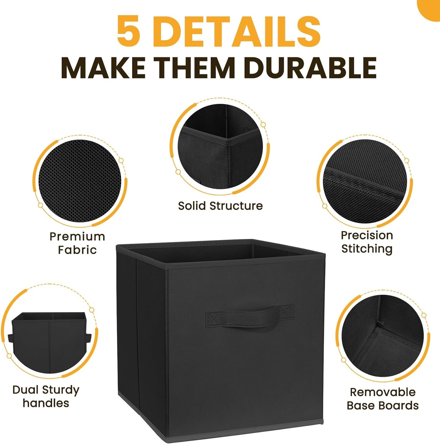 Large Storage Cubes | 13-Inch Organizing Bins for Kallax Shelves - 10 Pack Collapsible Black Storage Boxes