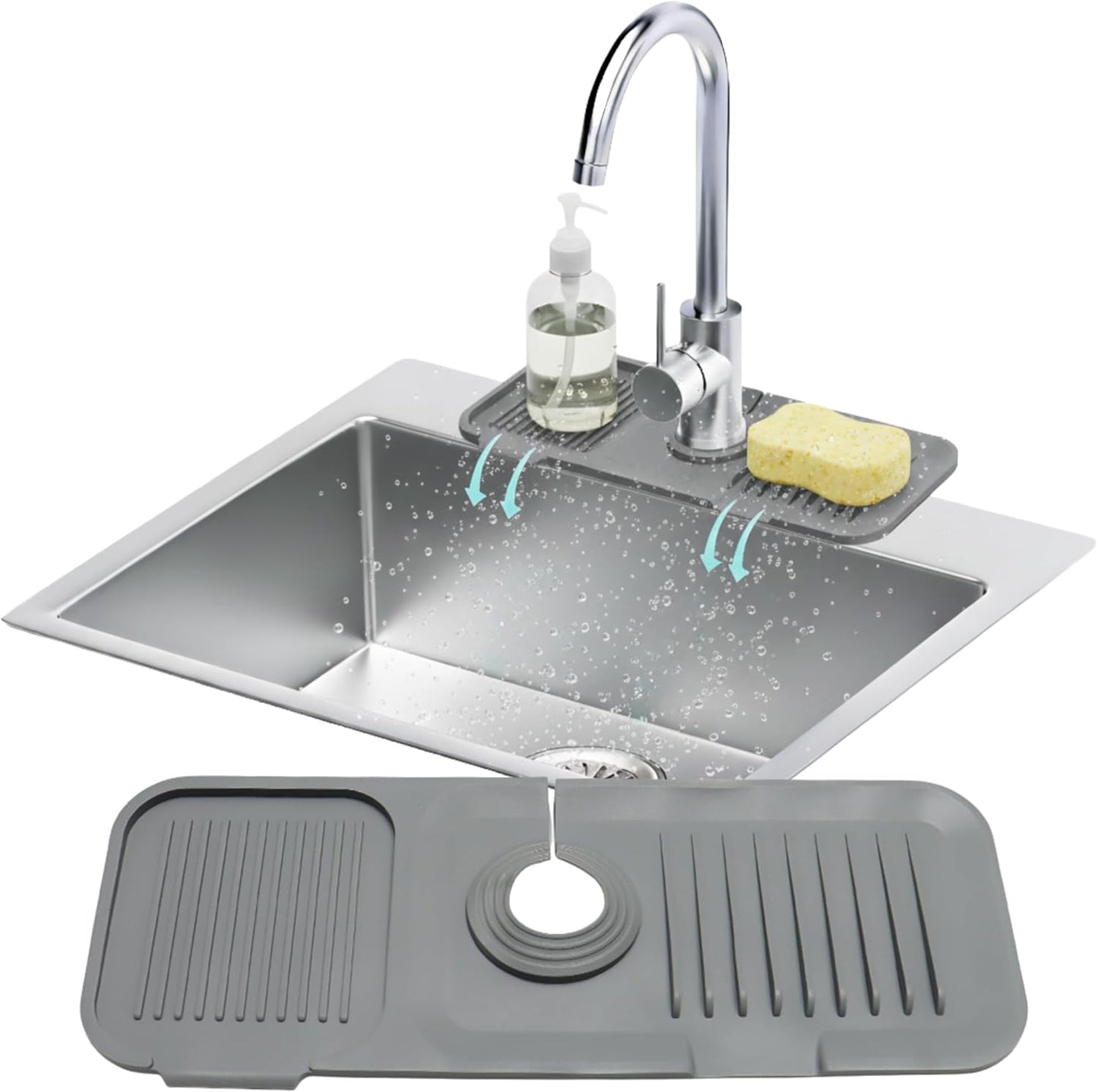 Skiennix 14.6” Silicone Faucet Mat - Kitchen Sink Splash Guard in Gray for Effective Water Control