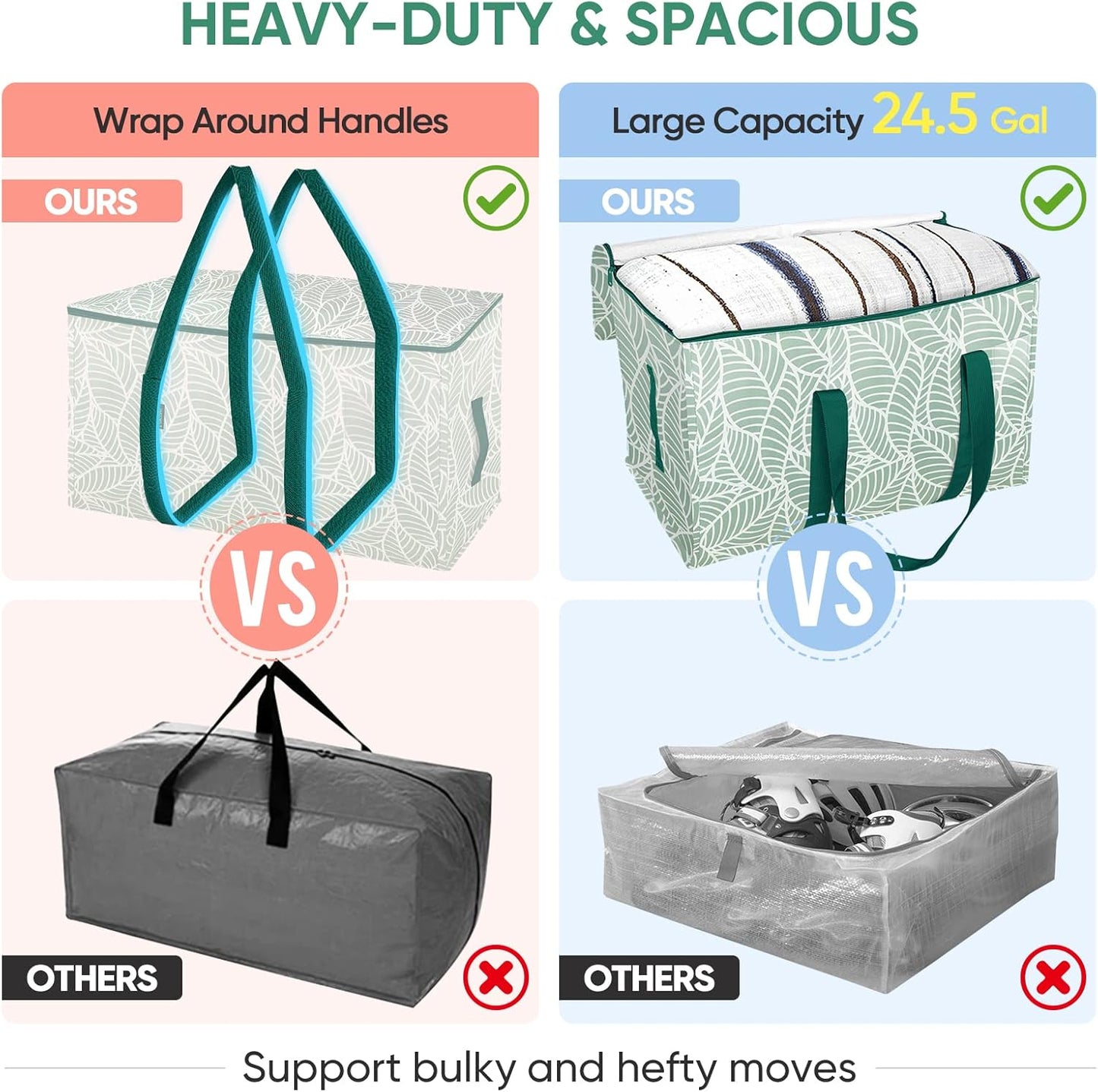 BALEINE Oversized Moving Bags - Heavy-Duty Storage Tote with Reinforced Handles | 2-Pack Antique Foliage
