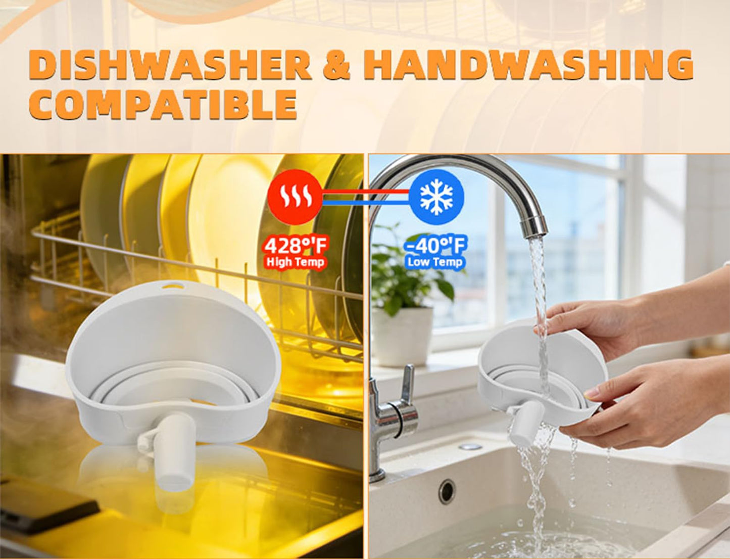 Silicone flour funnel for KitchenAid stand mixers, foldable wide-mouth design, anti-clog and splash-proof, easy to pour, suitable for KitchenAid Artisan KSM150 5-Quart Tilt-Head Mixer, dishwasher-safe