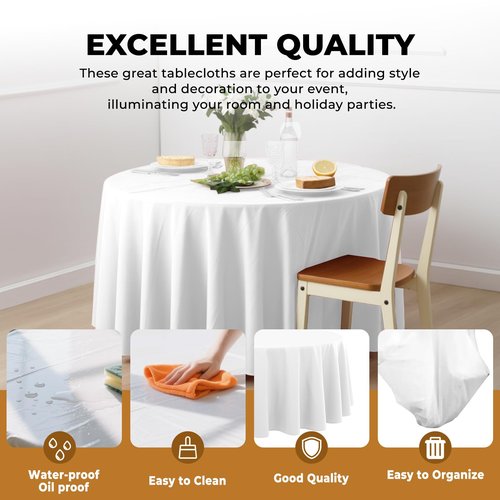 JHDZDHY 10 Pack Premium Disposable Plastic Tablecloth 84" Round Table Cover for Birthdays Weddings Christmas Anniversary Buffet Table (White)