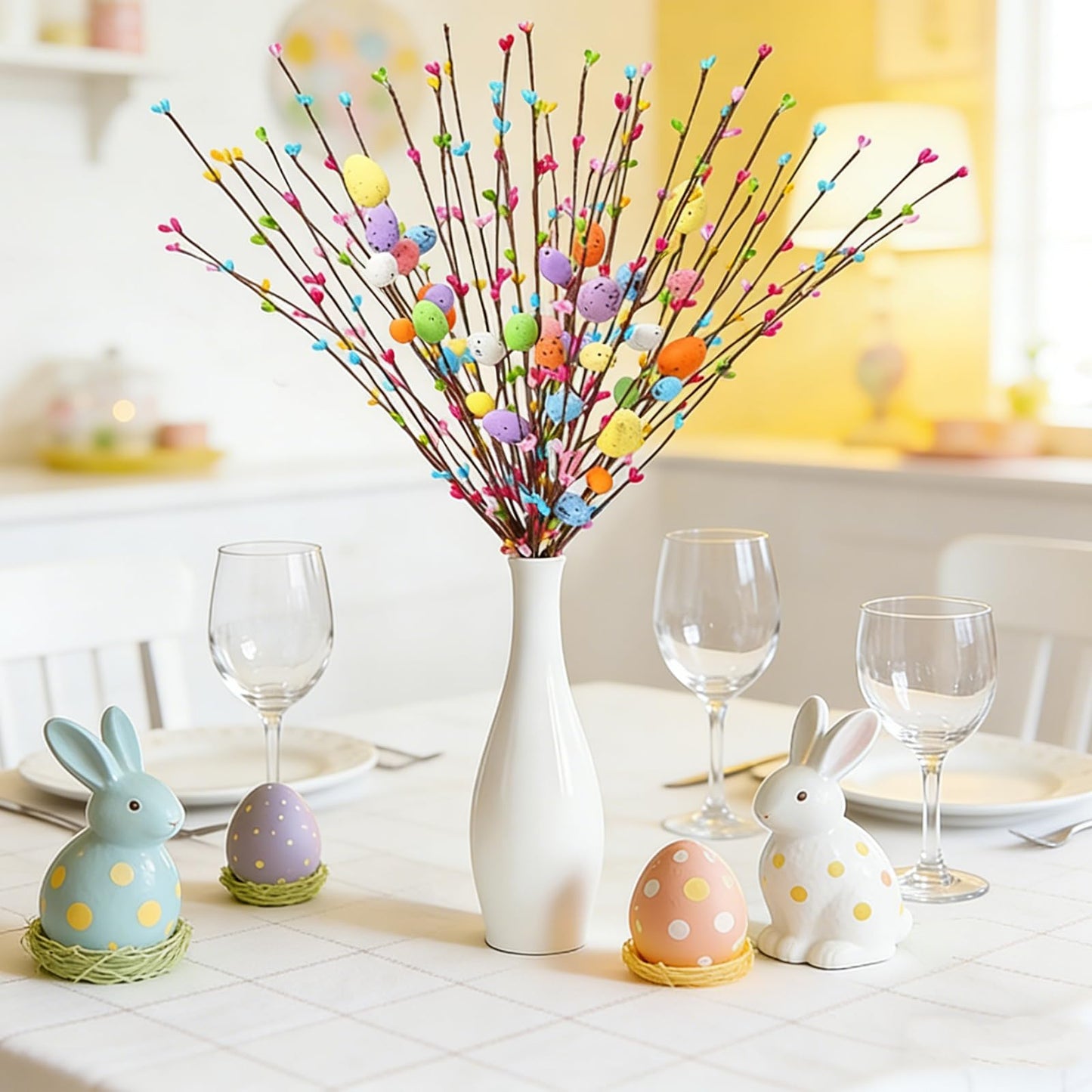 SBOQIXFM Artificial Easter Spray Vines with Pastel Eggs and Berries Spring Floral Stems, Easter Egg Twig Branches for Floral Arrangements, Centerpieces & Wreath Decorations (26 Pcs)