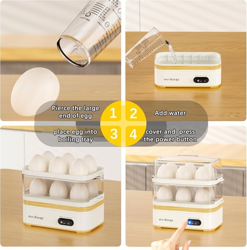 Evoloop Rapid Egg Cooker - Electric 12-Egg Capacity | Soft, Medium, Hard Boiled & Poached Eggs, BPA-Free Tray (White)