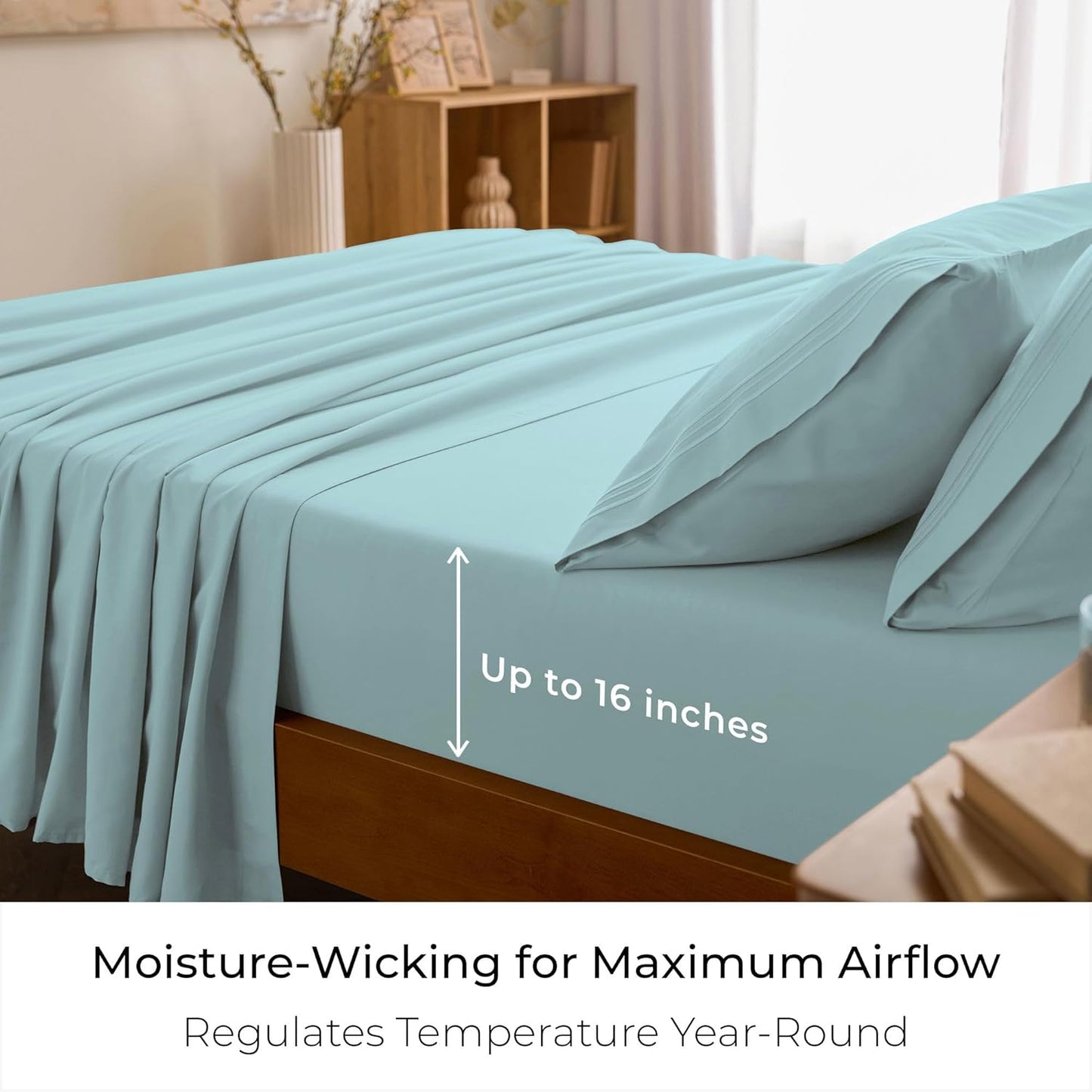 Mellanni King Sheets Set - 4 PC Hotel Luxury Bedding | Extra Soft, Cooling, Wrinkle-Resistant (King, Aqua)