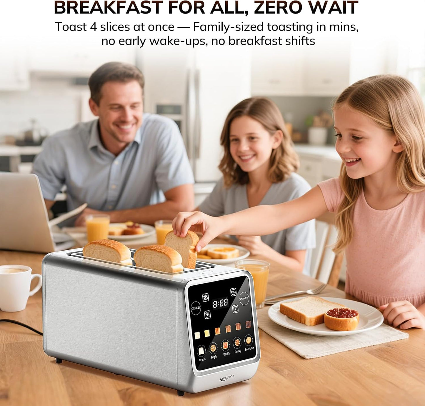 Keenstone 4-Slice Digital Smart Toaster - Touchscreen, Memory Function, Reheat & Defrost | Stainless Steel