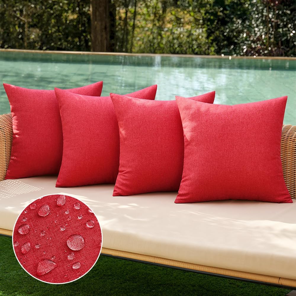 MIULEE Waterproof Decorative Throw Pillow Covers - Pack of 4 Farmhouse Cushion Cases | 18x18 Inch Red for Outdoor & Indoor Use